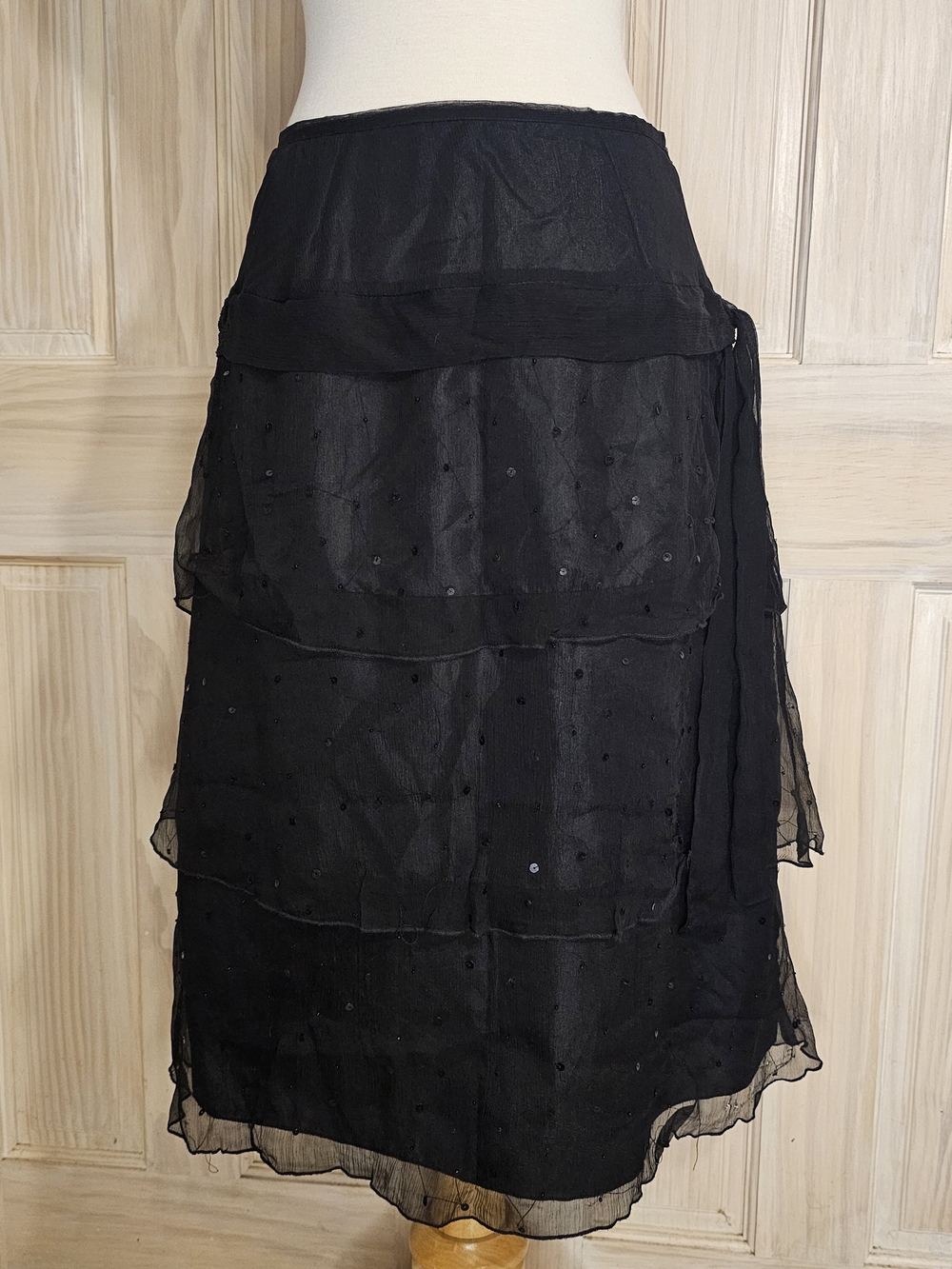 Richard Malcolm Black Tiered Silk Chiffon Skirt - Women's Size 6